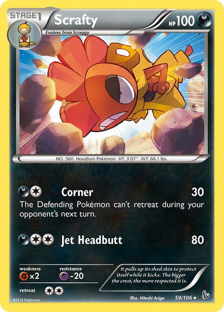 Scrafty trading card from XY - Flashfire Scrafty - XY - Flashfire Pokémon trading card