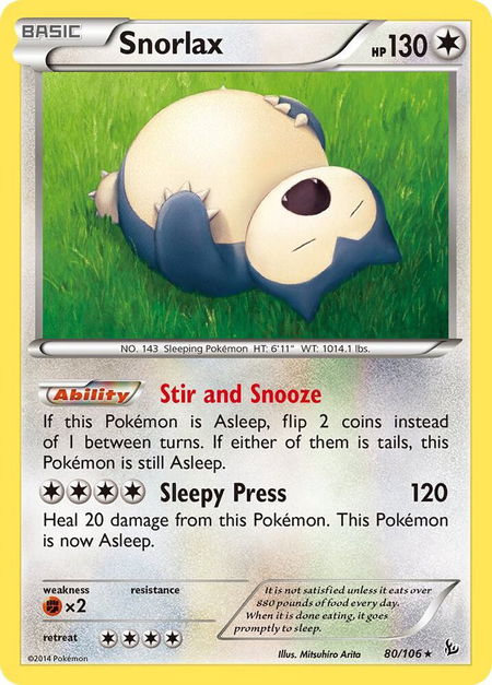 Snorlax trading card from XY - Flashfire Snorlax - XY - Flashfire Pokémon trading card