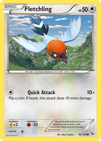 Fletchling trading card from XY - Flashfire Fletchling - XY - Flashfire Pokémon trading card