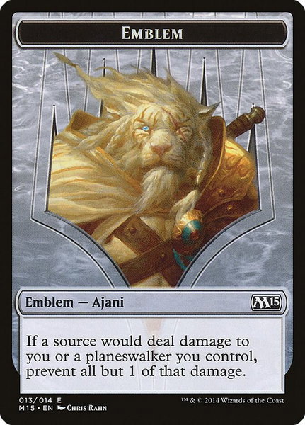 Emblem - Ajani Steadfast trading card from Magic 2015 (M15) Emblem - Ajani Steadfast - Magic 2015 (M15) Magic: The Gathering trading card