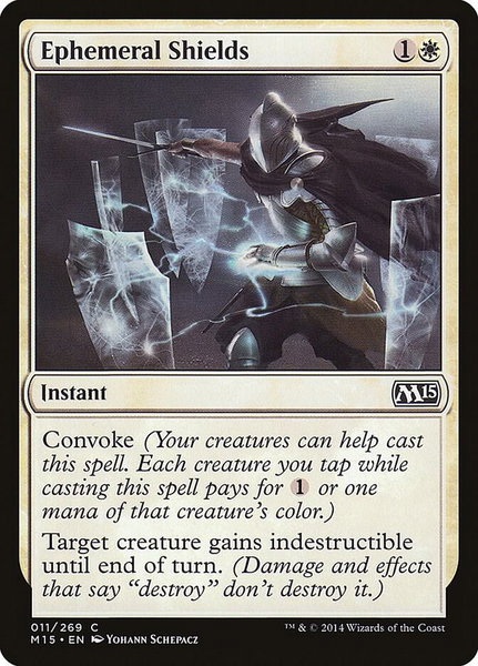 Ephemeral Shields trading card from Magic 2015 (M15) Ephemeral Shields - Magic 2015 (M15) Magic: The Gathering trading card