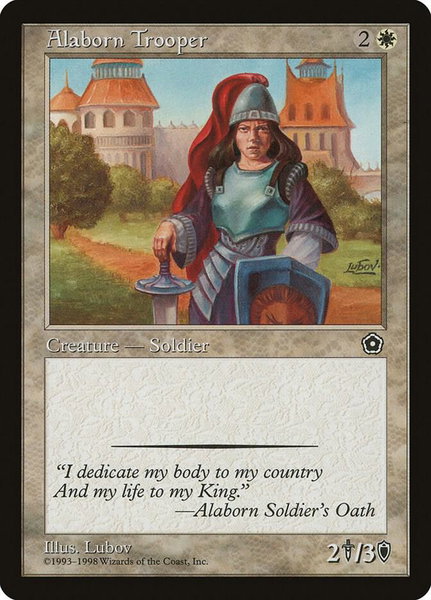 Alaborn Trooper trading card from Portal Second Age Alaborn Trooper - Portal Second Age Magic: The Gathering trading card