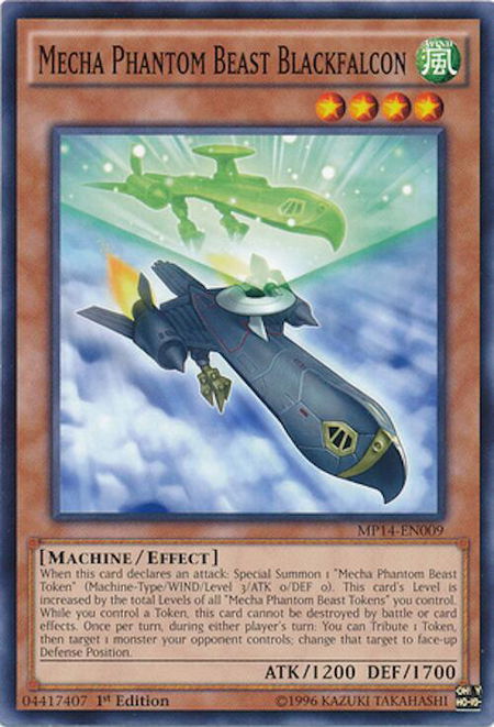Mecha Phantom Beast Blackfalcon trading card from 2014 Mega-Tins Mega Pack Mecha Phantom Beast Blackfalcon - 2014 Mega-Tins Mega Pack YuGiOh trading card