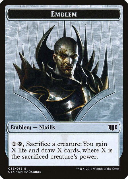 Emblem - Ob Nixilis of the Black Oath // Zombie Double-Sided Token - Commander 2014 Magic: The Gathering trading card