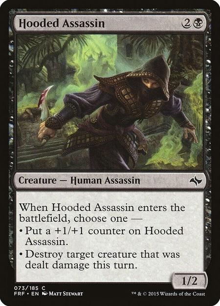 Hooded Assassin trading card from Fate Reforged Hooded Assassin - Fate Reforged Magic: The Gathering trading card
