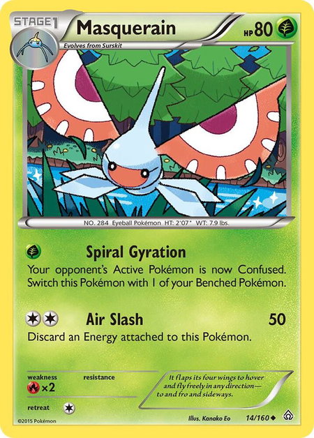 Masquerain trading card from XY - Primal Clash Masquerain - XY - Primal Clash Pokémon trading card