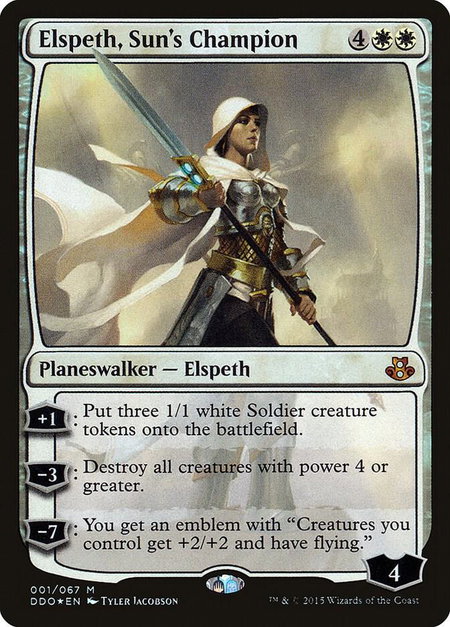 Elspeth, Sun's Champion trading card from Duel Decks: Elspeth vs. Kiora Elspeth, Sun's Champion - Duel Decks: Elspeth vs. Kiora Magic: The Gathering trading card