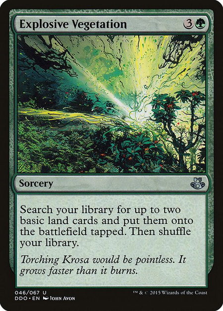 Explosive Vegetation trading card from Duel Decks: Elspeth vs. Kiora Explosive Vegetation - Duel Decks: Elspeth vs. Kiora Magic: The Gathering trading card