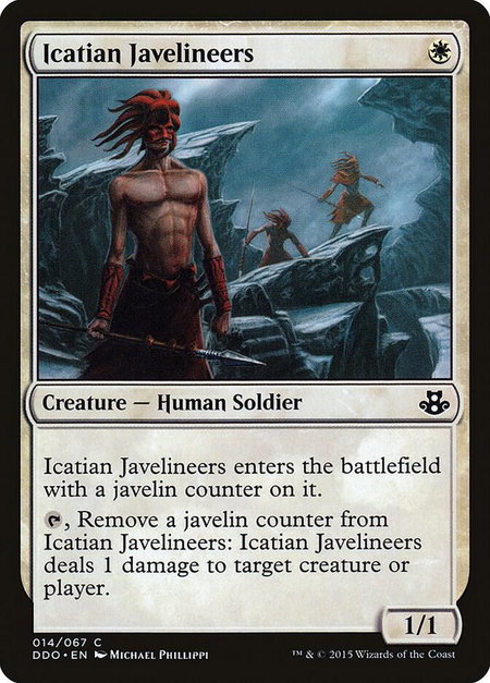 Icatian Javelineers trading card from Duel Decks: Elspeth vs. Kiora Icatian Javelineers - Duel Decks: Elspeth vs. Kiora Magic: The Gathering trading card
