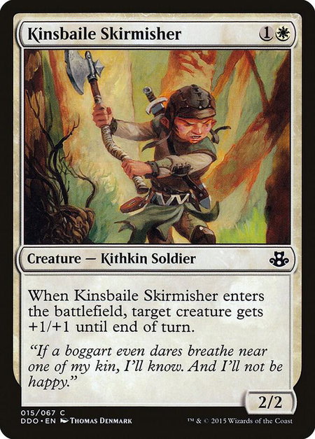 Kinsbaile Skirmisher trading card from Duel Decks: Elspeth vs. Kiora Kinsbaile Skirmisher - Duel Decks: Elspeth vs. Kiora Magic: The Gathering trading card