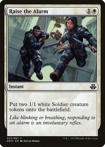 Raise the Alarm trading card from Duel Decks: Elspeth vs. Kiora Raise the Alarm - Duel Decks: Elspeth vs. Kiora Magic: The Gathering trading card