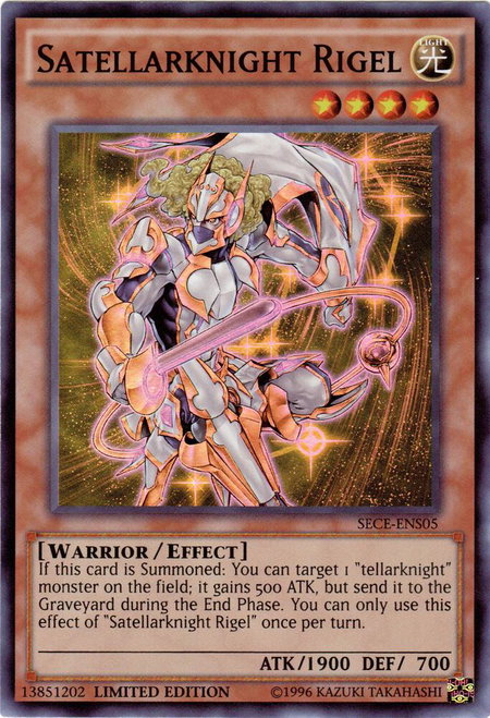 Satellarknight Rigel (SE) trading card from Secrets of Eternity Satellarknight Rigel (SE) - Secrets of Eternity YuGiOh trading card