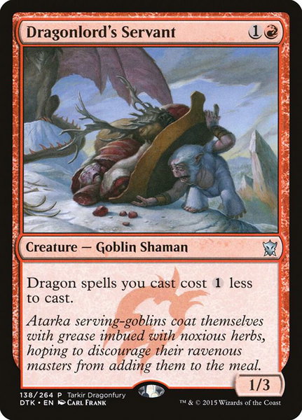 Dragonlord's Servant trading card from Tarkir Dragonfury Promos Dragonlord's Servant - Tarkir Dragonfury Promos Magic: The Gathering trading card