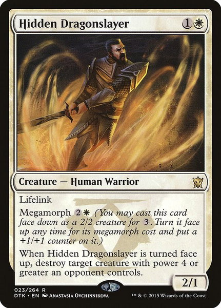 Hidden Dragonslayer trading card from Dragons of Tarkir Hidden Dragonslayer - Dragons of Tarkir Magic: The Gathering trading card