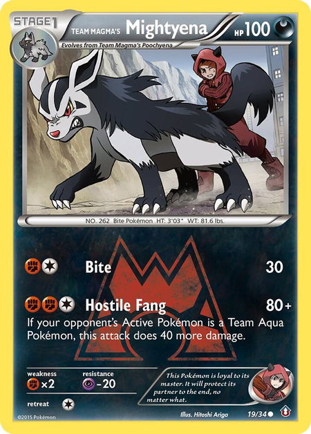 Team Magma's Mightyena trading card from Double Crisis Team Magma's Mightyena - Double Crisis Pokémon trading card