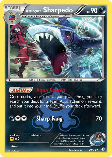 Team Aqua's Sharpedo trading card from Double Crisis Team Aqua's Sharpedo - Double Crisis Pokémon trading card