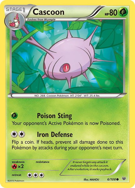 Cascoon trading card from XY - Roaring Skies Cascoon - XY - Roaring Skies Pokémon trading card