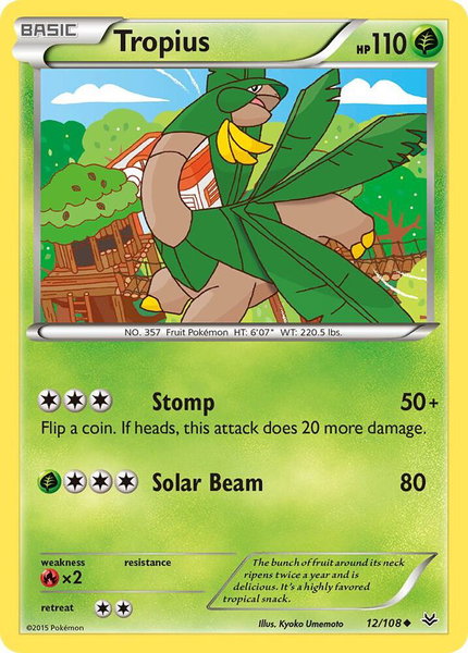 Tropius trading card from XY - Roaring Skies Tropius - XY - Roaring Skies Pokémon trading card