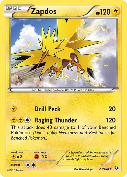 Zapdos trading card from XY - Roaring Skies Zapdos - XY - Roaring Skies Pokémon trading card