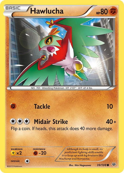 Hawlucha trading card from XY - Roaring Skies Hawlucha - XY - Roaring Skies Pokémon trading card