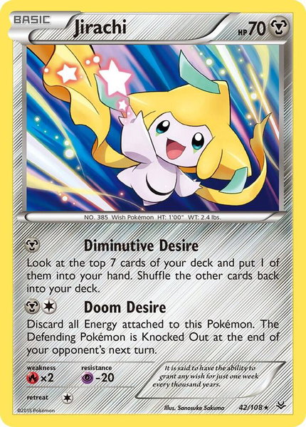 Jirachi trading card from XY - Roaring Skies Jirachi - XY - Roaring Skies Pokémon trading card