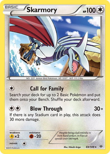 Skarmory trading card from XY - Roaring Skies Skarmory - XY - Roaring Skies Pokémon trading card