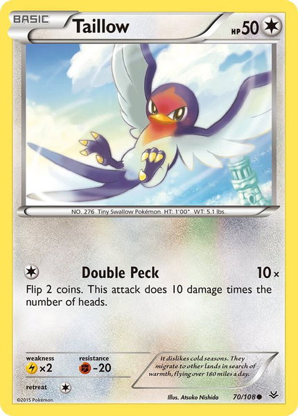 Taillow trading card from XY - Roaring Skies Taillow - XY - Roaring Skies Pokémon trading card