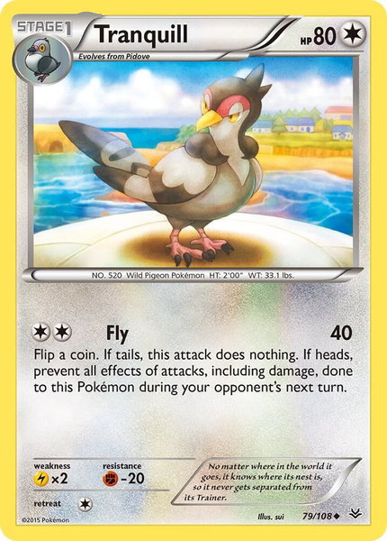 Tranquill trading card from XY - Roaring Skies Tranquill - XY - Roaring Skies Pokémon trading card