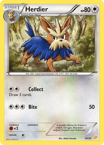 Herdier trading card from BW Trainer Kit: Excadrill & Zoroark Herdier - BW Trainer Kit: Excadrill & Zoroark Pokémon trading card