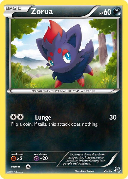 Zorua (#23) trading card from BW Trainer Kit: Excadrill & Zoroark Zorua (#23) - BW Trainer Kit: Excadrill & Zoroark Pokémon trading card