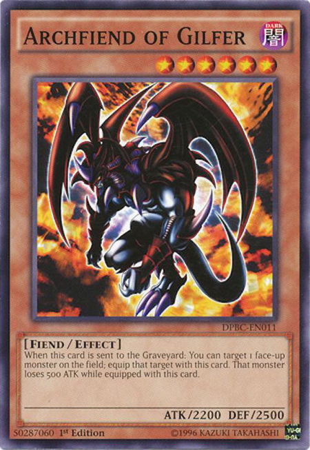 Archfiend of Gilfer trading card from Duelist Pack: Battle City Archfiend of Gilfer - Duelist Pack: Battle City YuGiOh trading card